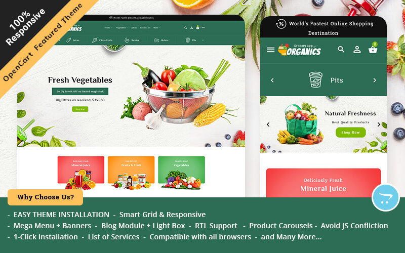 Шаблон OpenCart Organic Opencart Responsive Theme for Online Grocery Store