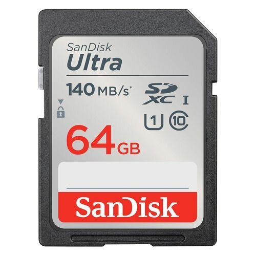 Карта памяти SDXC UHS-I Sandisk Ultra 64 ГБ, 140 МБ/с, Class 10, SDSDUNB-064G-GN6IN