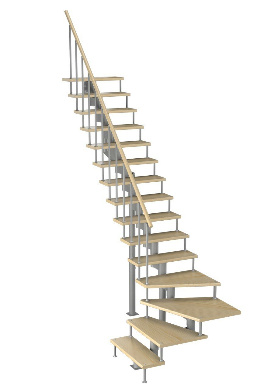 Модульная лестница Фаворит 225 (h 3375-3525, Серый, Сосна, Нержавеющая сталь) - фотография № 1