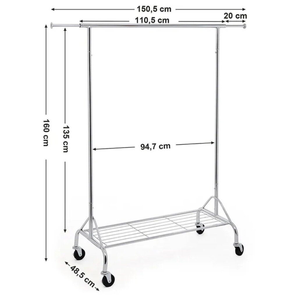 Вешалка напольная 110.5х48.5х160 см, Songmics, мет-л, колес, полка для обуви, телескоп, 75 кг, Лофт, - фотография № 8