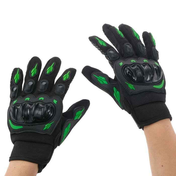 Перчатки мотоциклетные с защитными вставками пара размер XL черно-зеленый