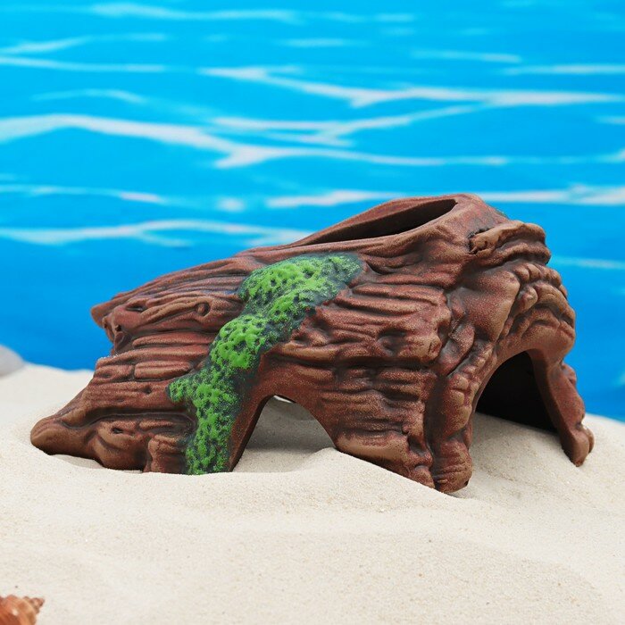 Декор для аквариума "Коряжка с мхом", керамический, 23 х 14 х 10 см - фотография № 1