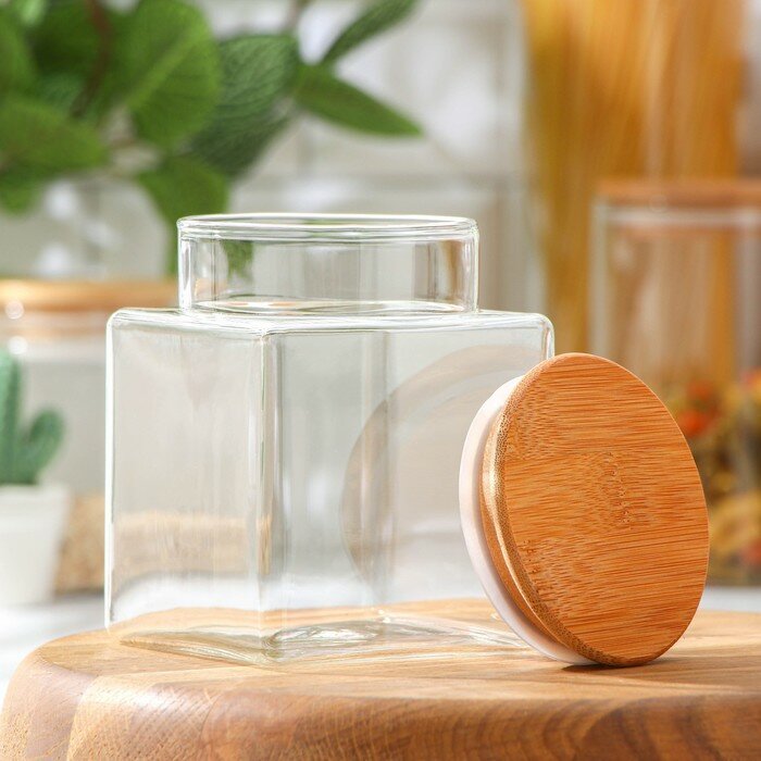 Банка стеклянная для сыпучих продуктов с бамбуковой крышкой Magistro «Эко», 800 мл, 9,5×13 см - фотография № 3