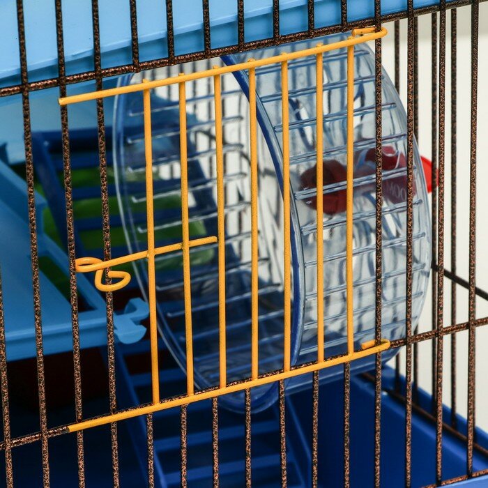 Клетка для грызунов с пластиковыми полками и наполнением, 36 х 23 х 34 см, синий - фотография № 3