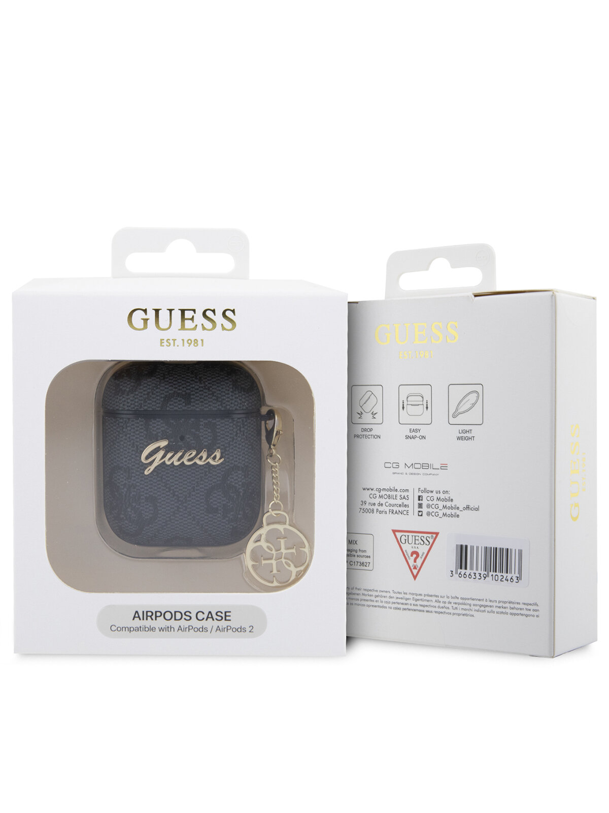 Guess для Airpods 1/2 чехол PU leather 4G with metal logo and Charm Black