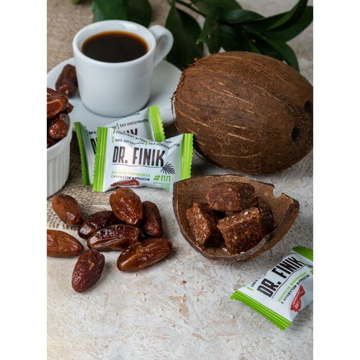 Конфеты финиковые DR.FINIK с кокосом и кунжутом, без сахара, 450 г - фотография № 1