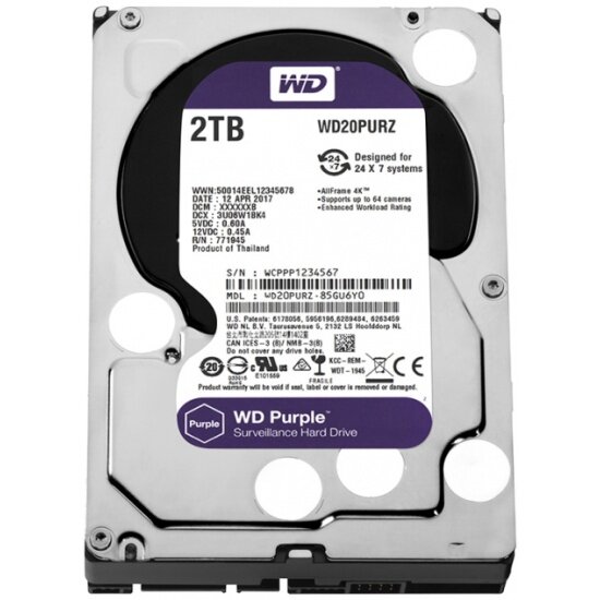   WESTERN DIGITAL Purple 3.5" 2.0 Tb SATA III 64 Mb 5400 rpm WD20PURZ