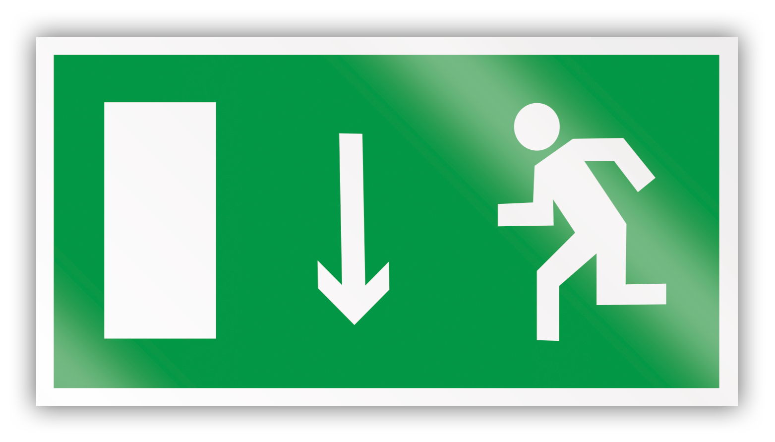 Знак на пленке E10 «Указатель двери эвакуационного выхода (левосторонний)» (самоклеящаяся наклейка 300х150 мм)