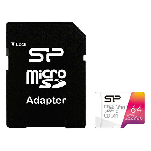 Карта памяти microSDXC UHS-I U1 Silicon Power Elite 64 ГБ, 100 МБ/с, Class 10, SP064GBSTXBV1V20SP, 1 шт., переходник SD