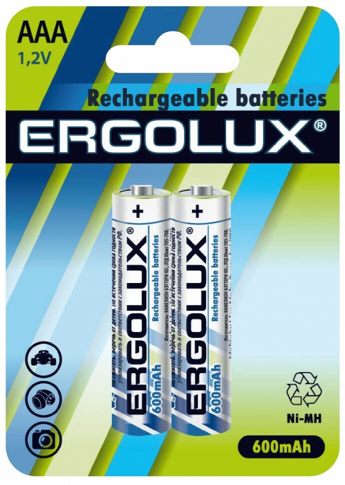 Аккумулятор AAA-600mAh Ni-Mh BL-2 (NHAAA600BL2, аккумулятор,1.2В) Ergolux