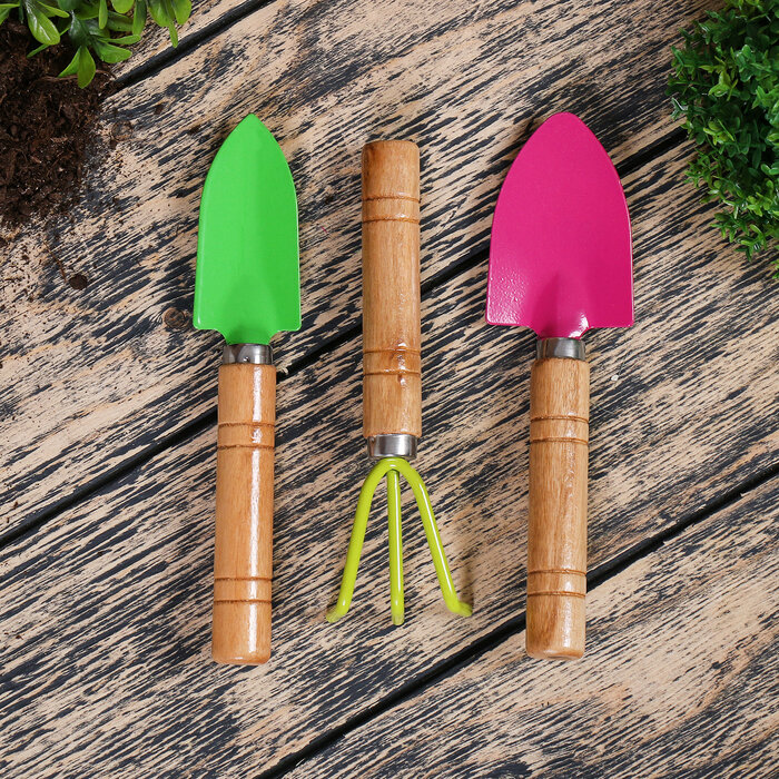 Greengo Набор садового инструмента, 3 предмета: рыхлитель, совок, грабли, длина 20 см