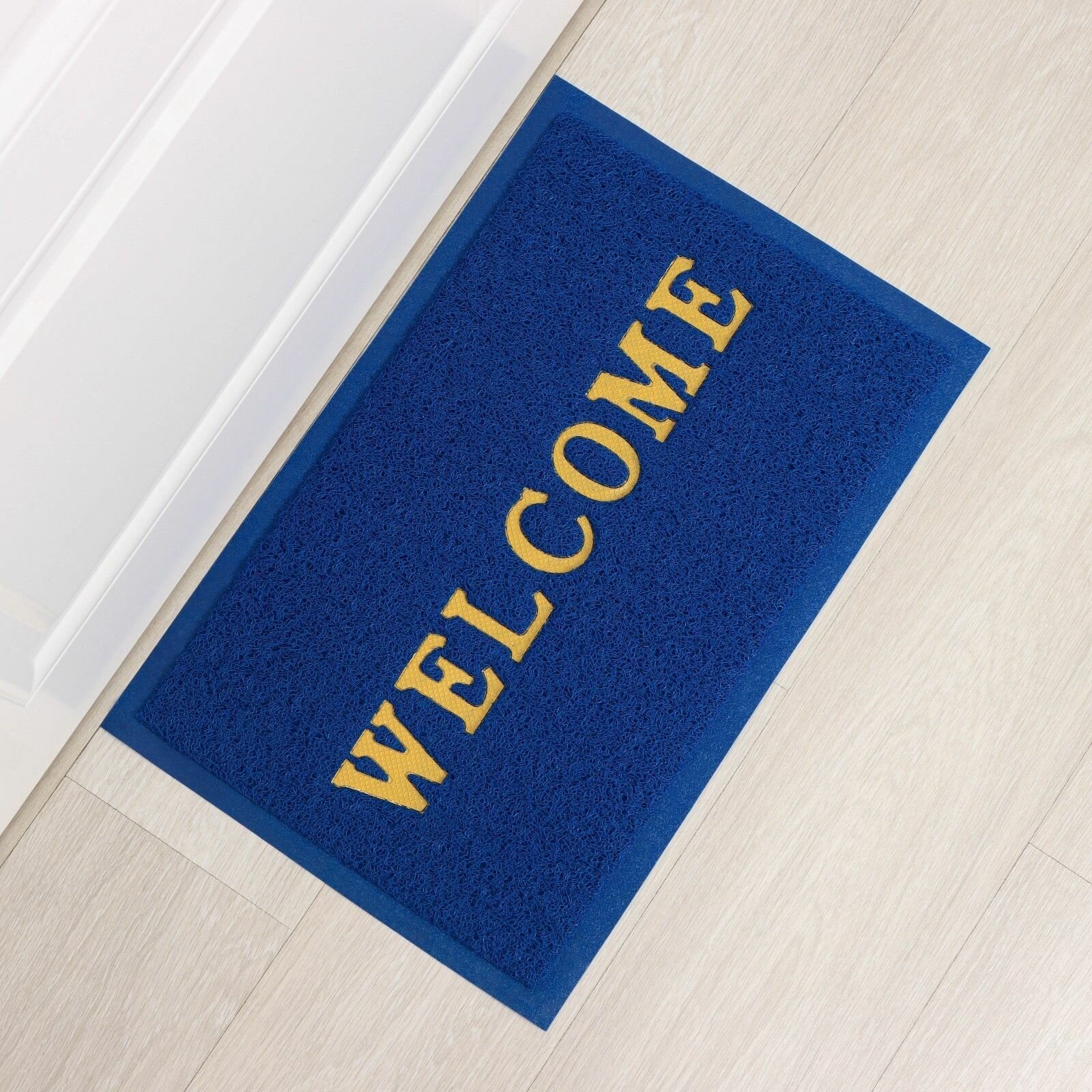 фото Синий придверный коврик Welcome с окантовкой (38х58 см)