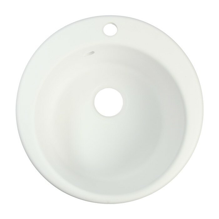 Мойка для кухни из камня ZEIN 50/Q1, d=467 мм, круглая, перелив, цвет белый лед - фотография № 1