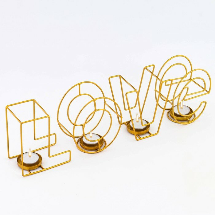 Подсвечник металлический настольный "Love", 13.5 х 42 см, золото - фотография № 5