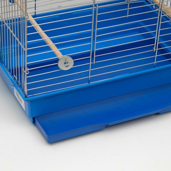 Клетка для птиц Пижон №101, цвет хром, укомплектованная, 41х30х65 см, синяя - фотография № 8