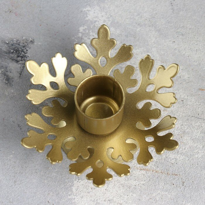 Подсвечник "Изморозь" металл на одну свечу, 9,2х9,2х4,1 см, золотой - фотография № 3