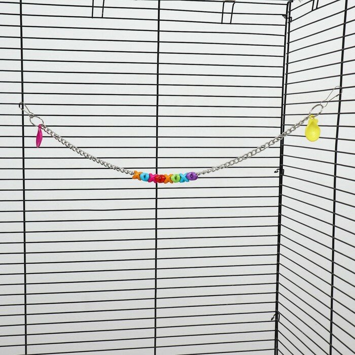 Игрушка для птиц "Крестики-нолики" с колокольчиком, 50 см, микс цветов - фотография № 2