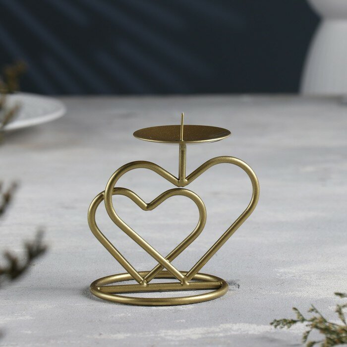 Подсвечник "Валентин 3" металл на одну свечу, 10х10,7 см, золотой - фотография № 2