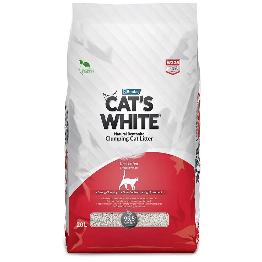Комкующийся наполнитель для туалета кошек Cat's White Natural 10 л./8,55 кг. (натуральный)