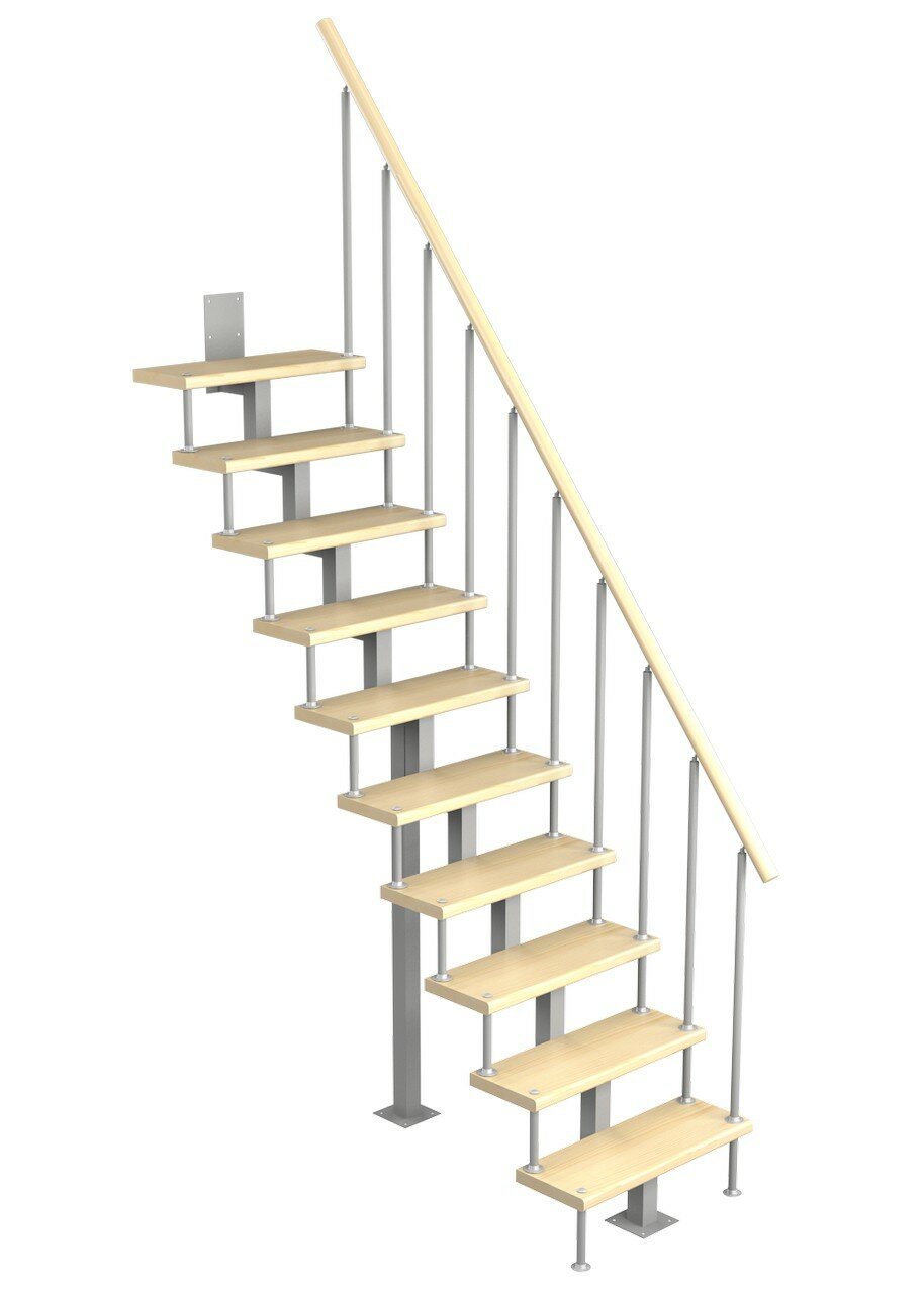 Модульная малогабаритная лестница Линия (h 2250-2475 Серый Сосна Нержавеющая сталь)