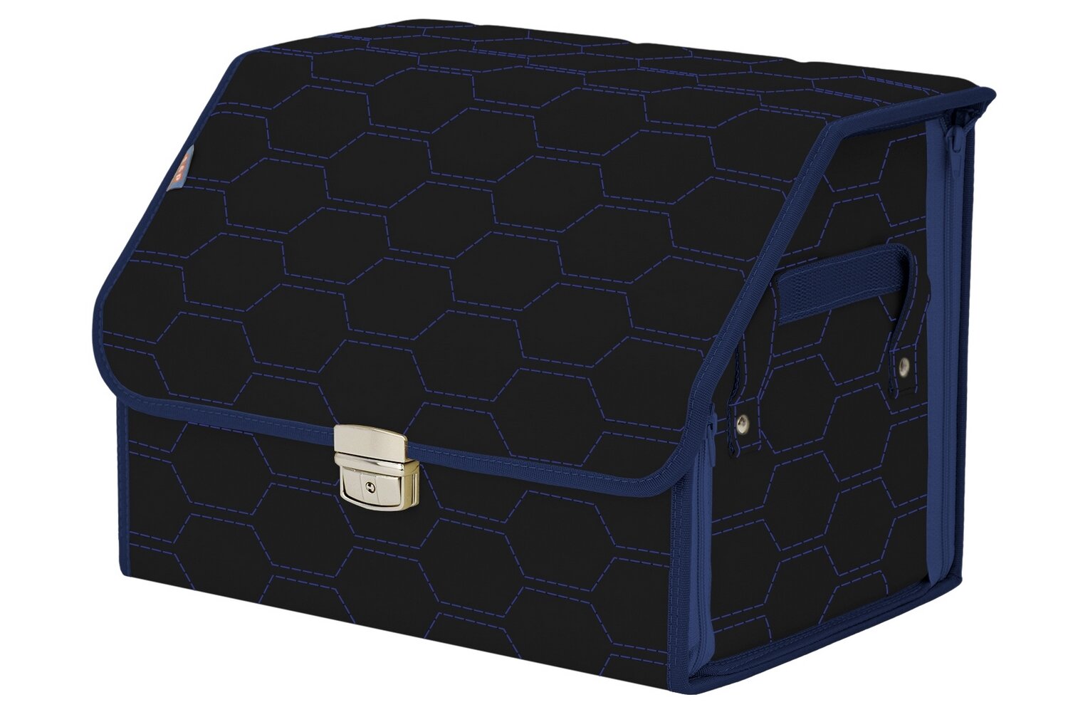 Органайзер-саквояж в багажник "Союз Премиум" (размер M). Цвет: черный с синей прострочкой Соты.