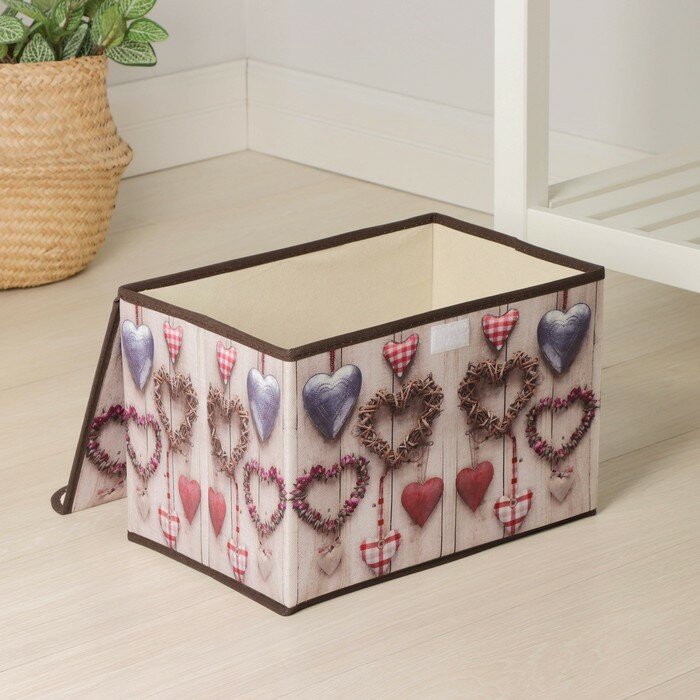 Короб стеллажный для хранения с крышкой «Сердца», 37×24×24 см - фотография № 4