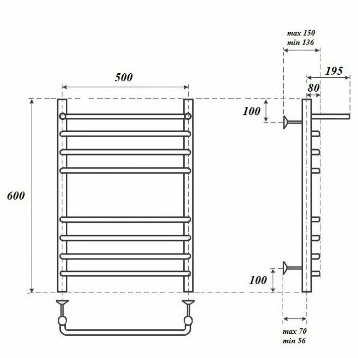 Полотенцесушитель электрический Point Нептун PN09156SPE П7 500x600 с полкой левый/правый, хром - фотография № 2