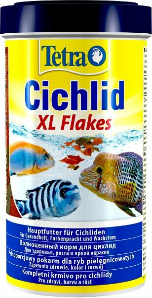 Tetra TetraCichlid XL Flakes основной корм для цихлид и других крупных рыб, крупные хлопья 500 мл