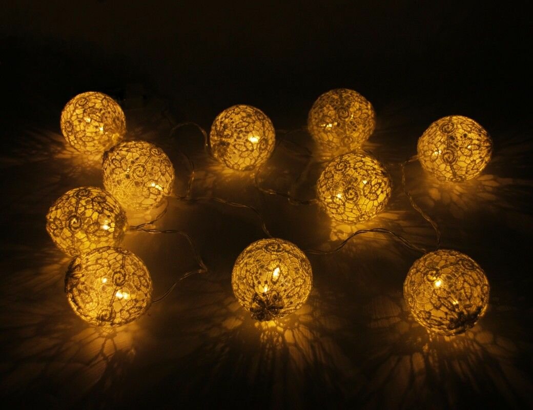 Электрогирлянда кружевное очарование 10 шариков тёплые белые LED-огни 1.35 м прозрачный провод батарейки Koopman International AX3000080
