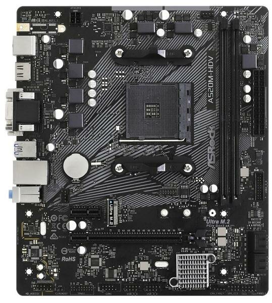 ASRock Материнская плата ASRock A520M-HDV Socket AM4 AMD A520 2xDDR4 1xPCI-E 16x 1xPCI-E 1x 4 mATX Retail