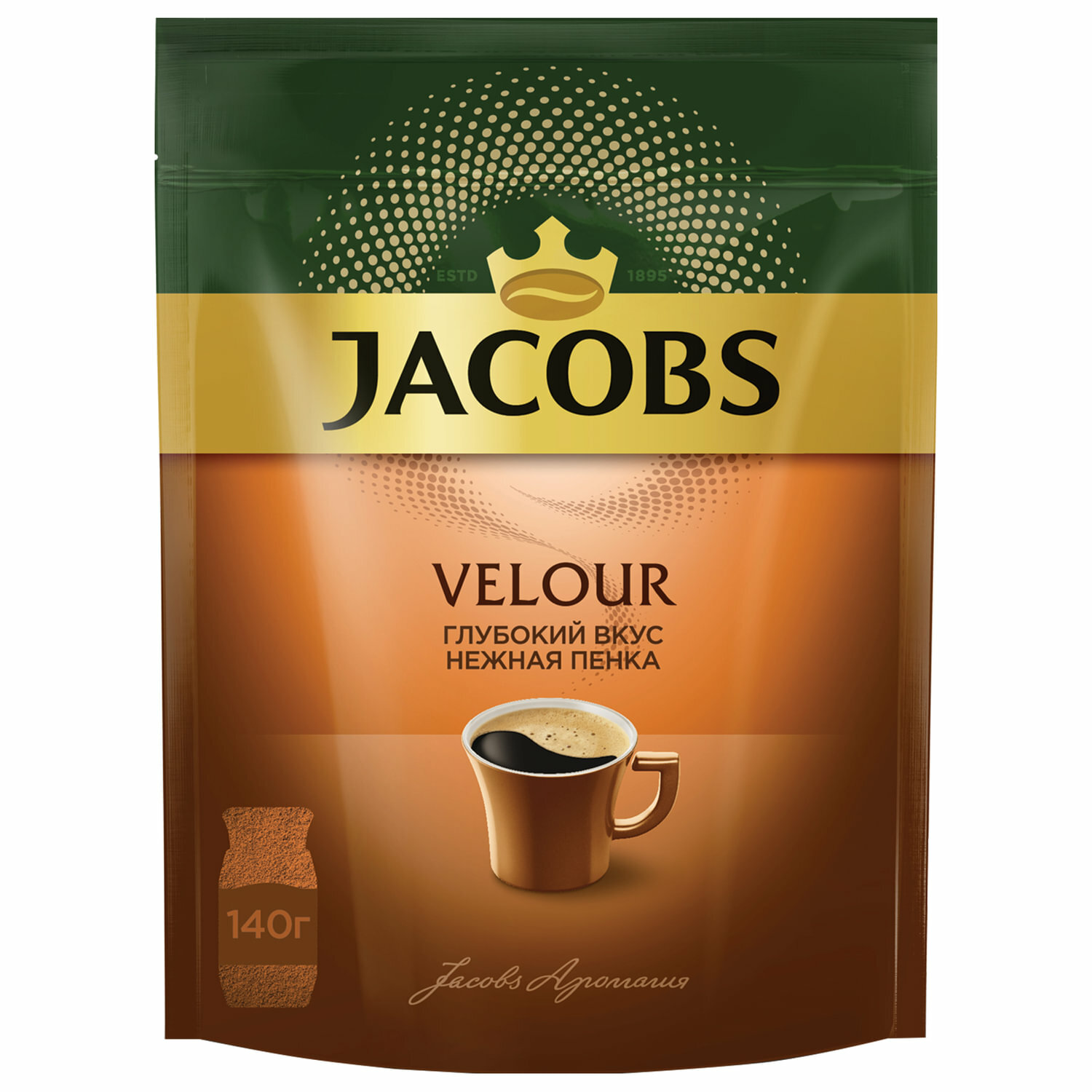 Кофе растворимый JACOBS "Velour", сублимированный, 140 г, мягкая упаковка, 8051495