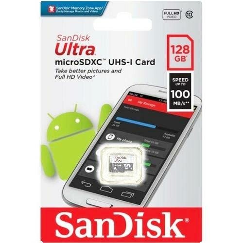 Карта памяти microSDXC SanDisk SDSQUNR-128G-GN6MN 128 Гб класс 10 Ultra UHS-I 100 Мб/с