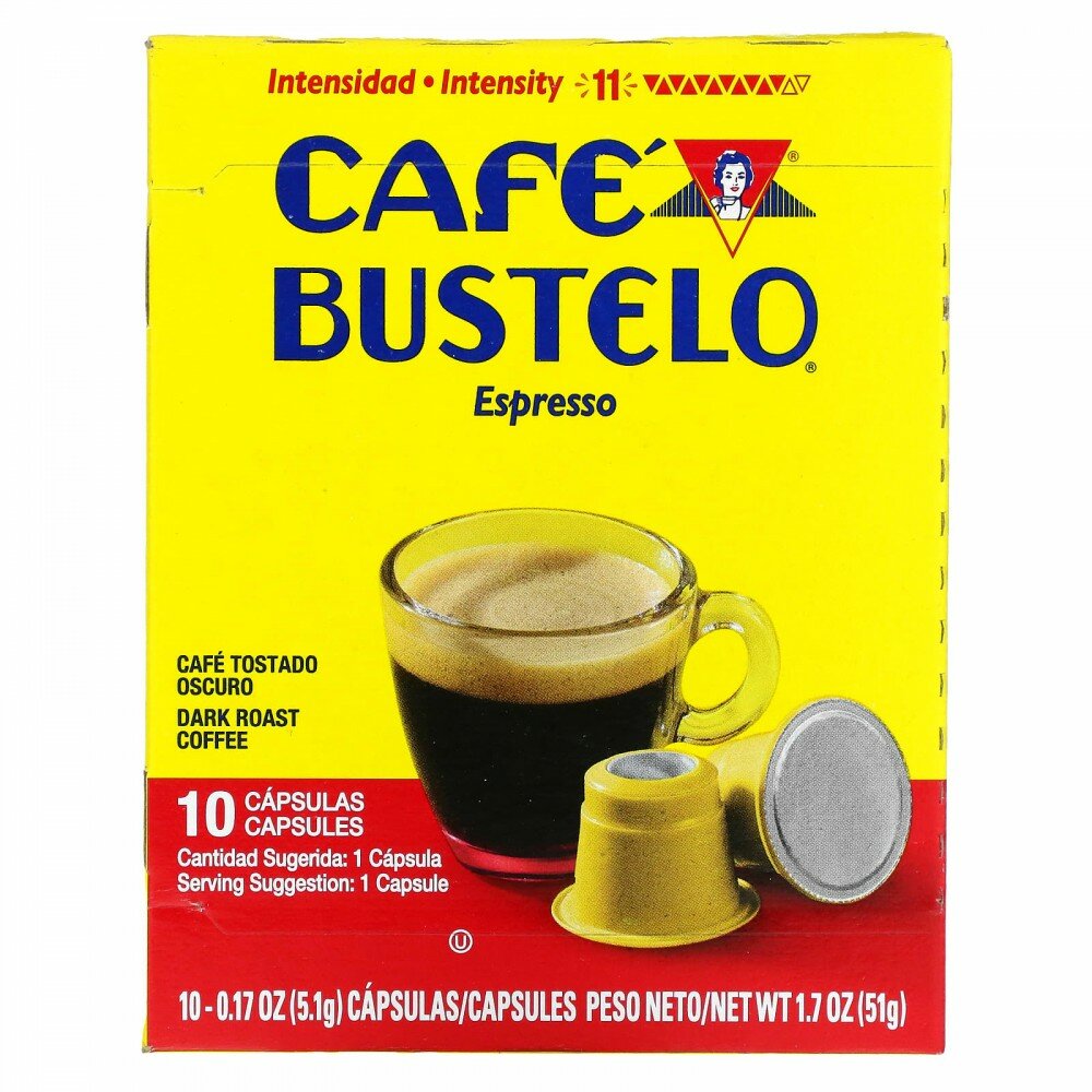 Café Bustelo, кофе темной обжарки, эспрессо, 10 капсул по 5,1 г (0,17 унции) - фотография № 1