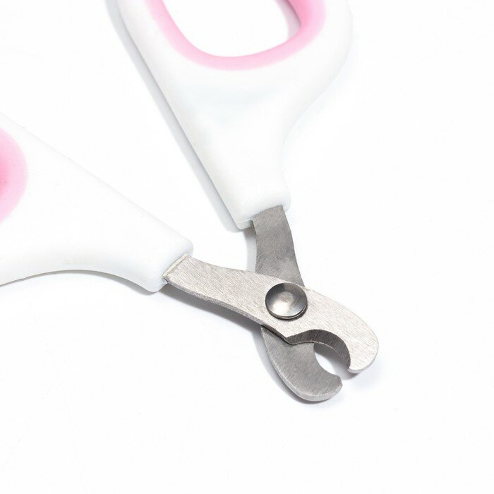 Ножницы-когтерезы с мягкими ручками, отверстие 8 мм, бело-розовые - фотография № 3