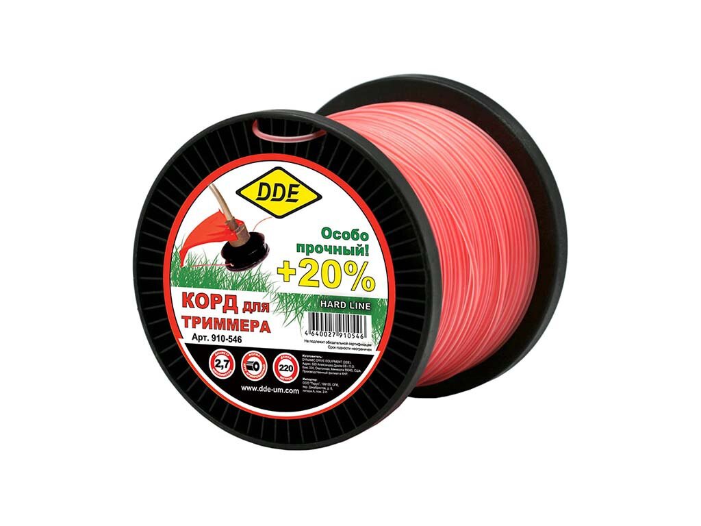 Корд триммерный на катушке DDE Hard Line 2.7mm х 22m Grey-Red 910-546