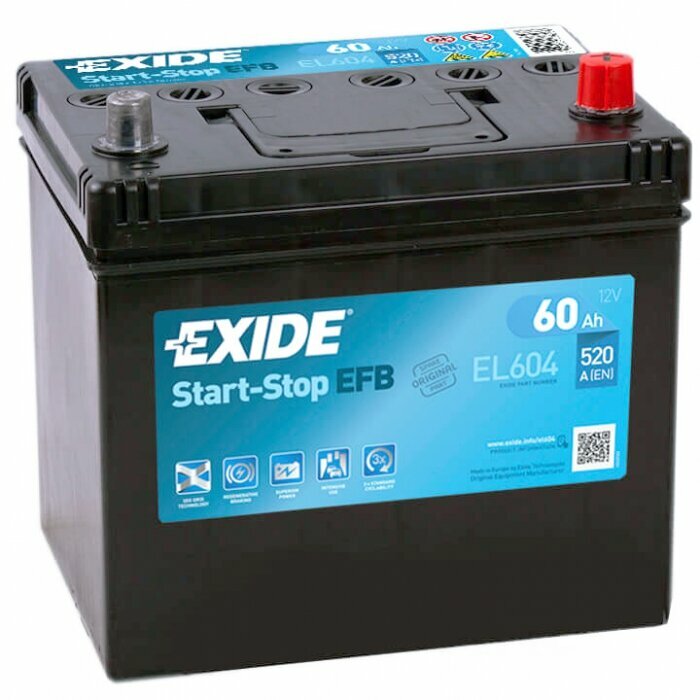 EXIDE EL604АКБ EXIDE Start-Stop EFB 12V 60Ah 520A 222x173x230 /-+/