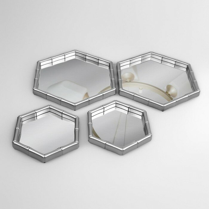 Набор настенных зеркал «Бамбук», зеркальная поверхность 22,7 × 20/15 × 13,2 см, цвет серебристый - фотография № 3