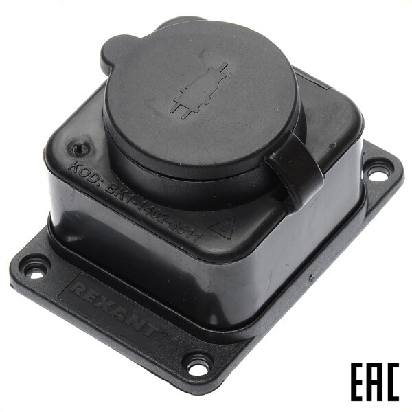 фото Розетка Rexant 111-111 "евр" на поверхность с крышкой резиновая черная IP54 (2 шт. в комплекте)