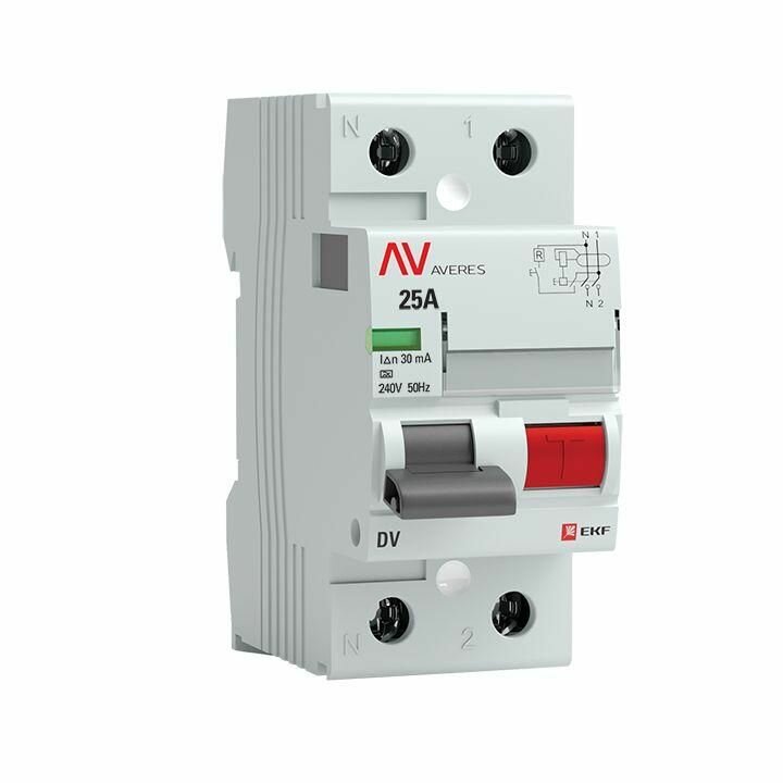 Выключатель дифференциального тока (УЗО) 2п 25А 30мА тип A DV AVERES EKF rccb-2-25-30-a-av - фотография № 1