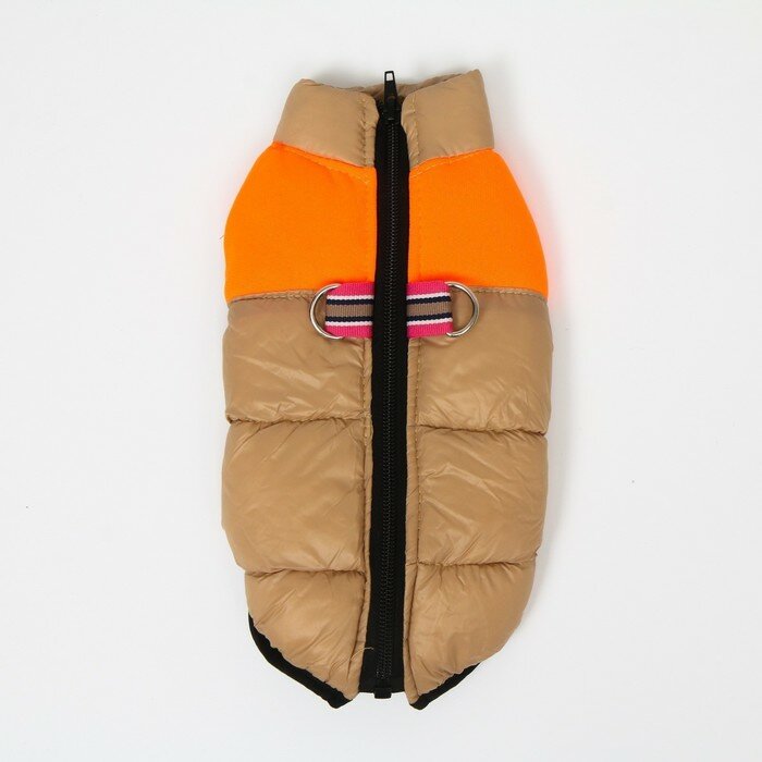 Куртка для собак на молнии, размер 12 (ДС 28 см, ОГ 38 см, ОШ 27 см), бежевая с оранжевым - фотография № 8