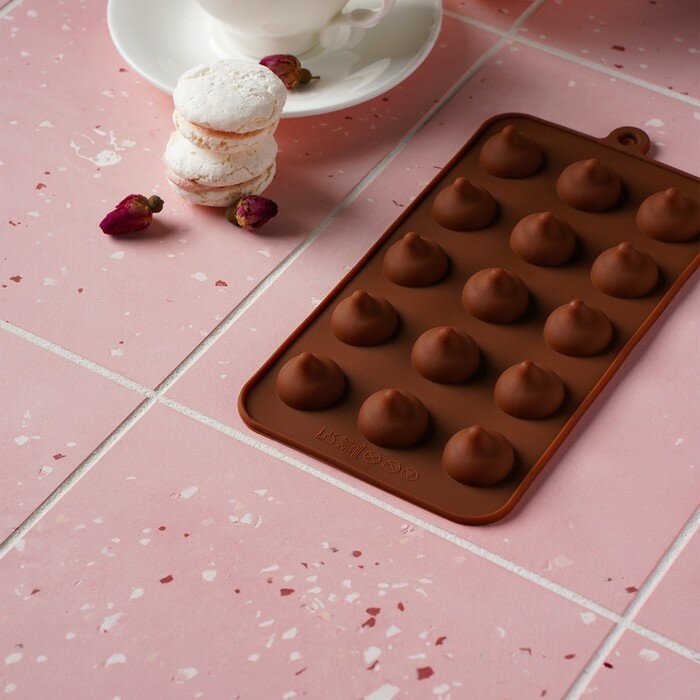 Форма силиконовая для шоколада Доляна «Трюфель», 20,5×10,5 см, 15 ячеек (d=2,2 см), цвет шоколадный - фотография № 7