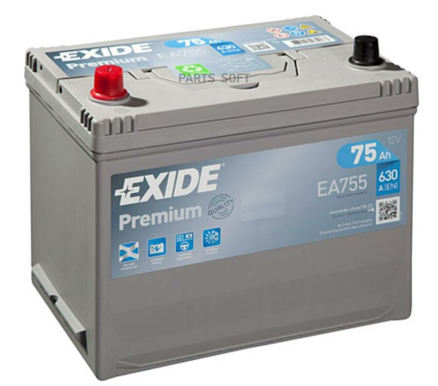 EXIDE EA755 EXIDE EA755 PREMIUM_аккумуляторная батарея! 19.5/17.9 рус 75Ah 630A 270/173/222 CARBON BOOST\