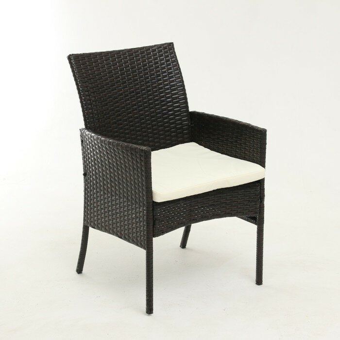 Набор садовой мебели: Стол и 2 кресла коричневого цвета с белой подушкой - фотография № 5