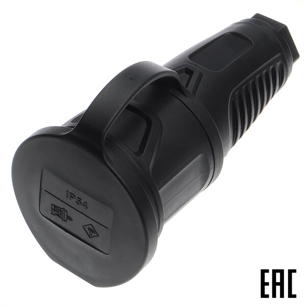 фото Розетка 2511-ss евро кабельная резиновая черная с черной крышкой IP54 (РСЕ )