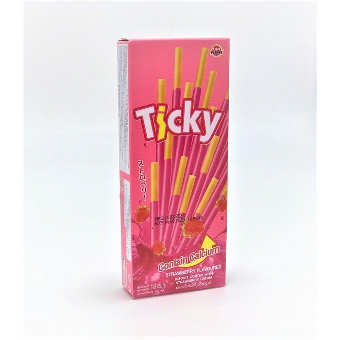 Бисквитные палочки Ticky покрытые клубничным кремом, 18 г - фотография № 1