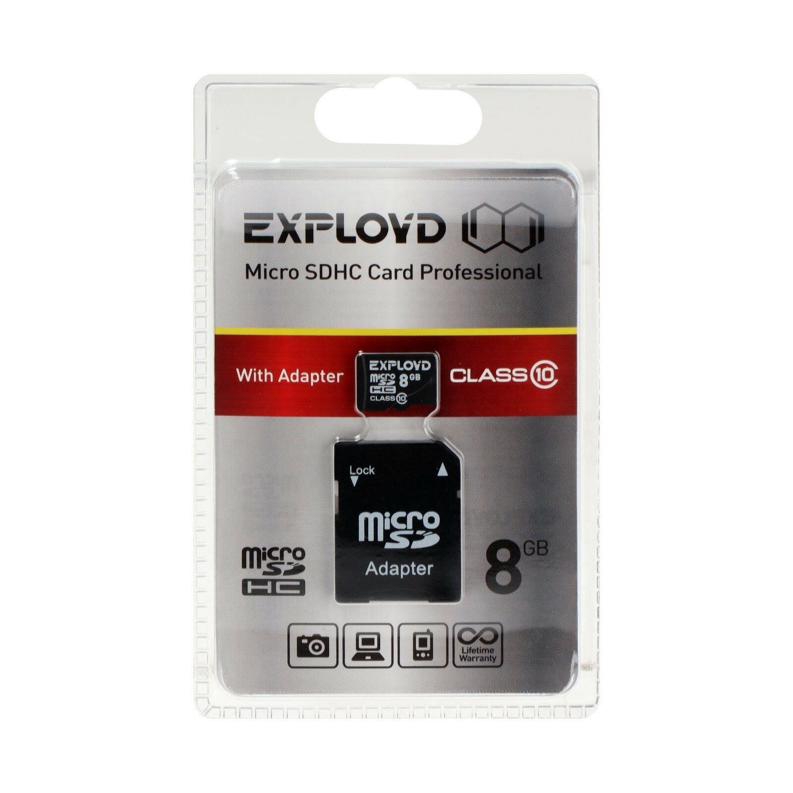 Карта памяти MicroSD, 8 Гб, SDHC, класс 10, с адаптером SD