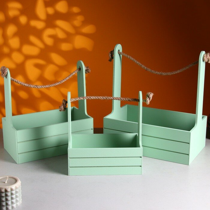 фото Набор кашпо деревянных 3 в 1 (29×18×33; 25×15×30; 21×12×23) "Аром", Оливковый