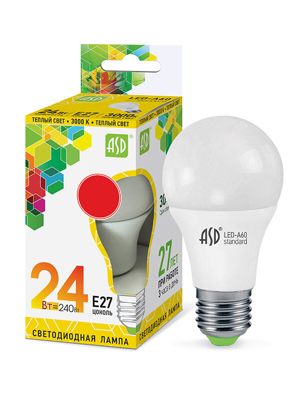 Лампочка ASD LED-A65-Standard Е27 24W 230V 3000К 2160Lm 4690612014265