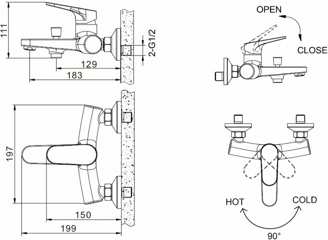 Смеситель для ванны Bravat Eler F6191238-01 рычажный