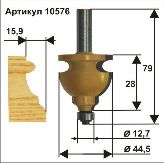 10576 Фреза кромочная фигурная (44.5х28 мм; хвостовик 12 мм) Энкор